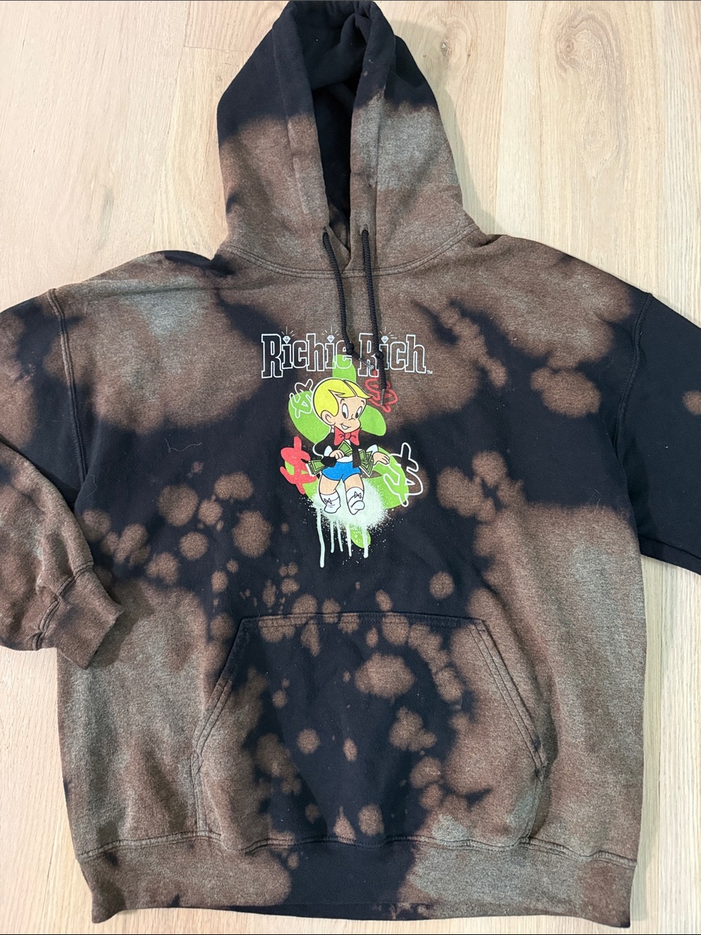Imperial Richie Rich Acid Wash Bleach Tie Dye Graphic Pullover Hoodie Size